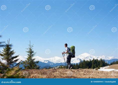 Male Hiker With Backpack In The Mountains Stock Photo Image Of