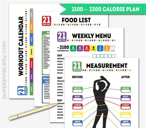 21 Day Fix 2100 2300 Meal Plan Calorie Count Printable 21 Day Fix Planner 2100 Calorie