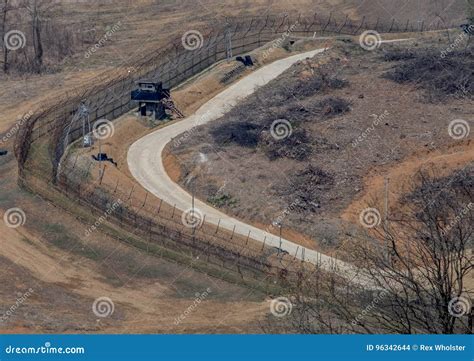 The Border Fence Separating North and South Korea with Guard Tower ...