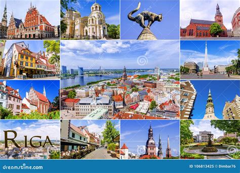 Collage of Tourist Attractions in Riga, Latvia Stock Image - Image of collage, attractions ...