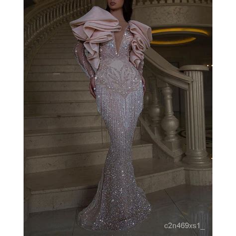 Baziiingaaa Luxury Cocktail Dresses Long Woman Gown Beaded Sequins