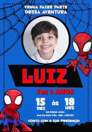 Convite aniversário Homem Aranha foto Edite grátis nosso