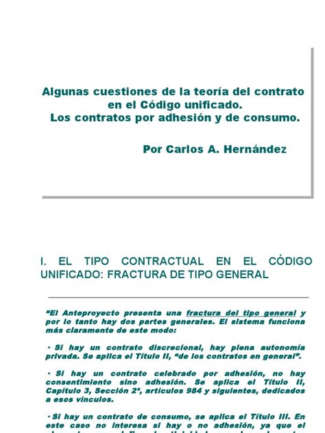 El Contrato De Consumo Y El Contrato Por Adhesion En El Codigo