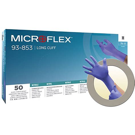 Ansell Microflex 93 853 Purple Long Cuff Nitrile Disposable Gloves Box