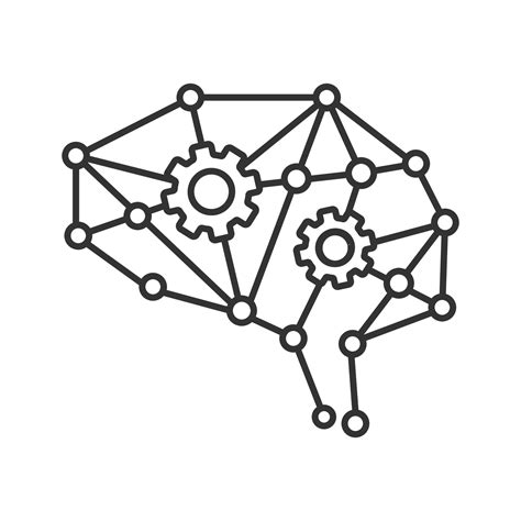 Deep Learning AI Linear Icon Neural Network With Cogwheels Thin Line