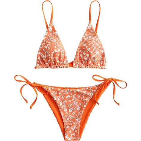 Mo Finance ZAFUL Women S Triangle Bikini Floral String Bikini Set Two Piece Swimsuit