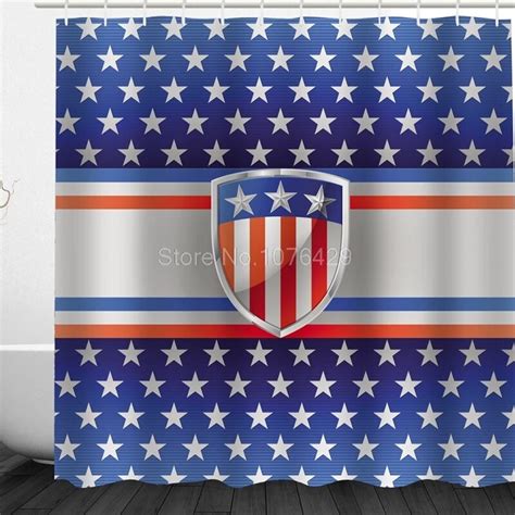 Custom Shower Curtain American Flag Shield Design Bathroom Waterproof