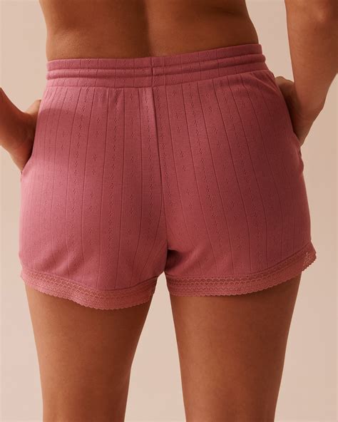 Lace Trim Pointelle Knit Shorts Dusty Pink La Vie En Rose