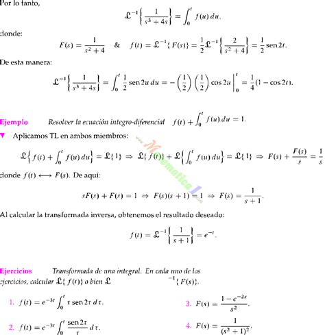 Transformadas De Laplace De Una Integral Ejercicios Resueltos