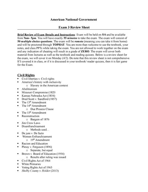 Govt Exam Study Guide American National Government Exam