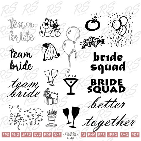 Bride Squad Svg Bundle Bridal Party Svg Png Dxf Bundle Team Bride Svg