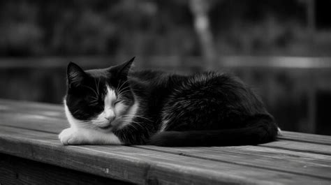 Un Gato Blanco Y Negro Duerme Sobre Una Mesa De Madera Foto Premium