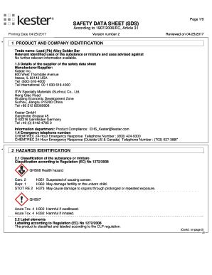 Fillable Online Safety Data Sheet Sds Kester Fax Email Print