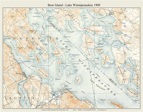 Bear Island Lake Winnipesaukee 1909 Custom Usgs Old Topo Map New