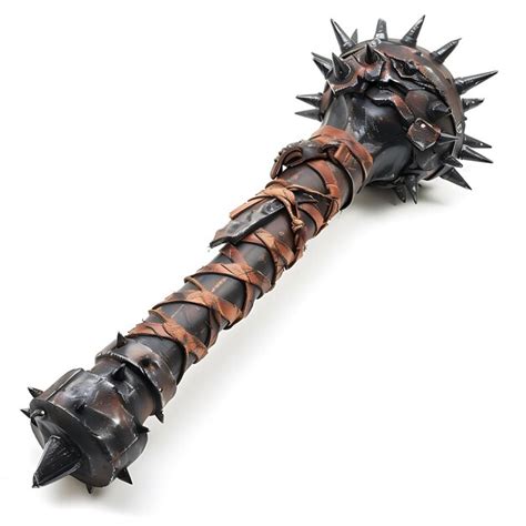 Premium Photo Battle Worn Iron Mace Spiked With Obsidian Shards And