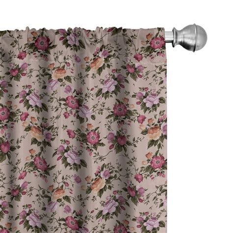 Ambesonne Flower Curtains Floral Pattern With Rose Pair Of 28x63 Tan Pink Dark Green