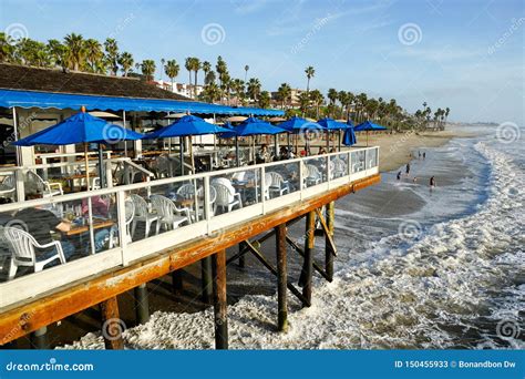 Fisherman`s Restaurant on San Clemente Pier with Beach and Coastline on ...