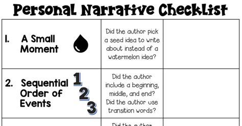 Free Personal Narrative Checklistspdf Personal Narrative Writing