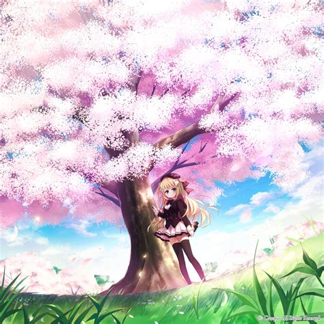 Wallpaper Trees Illustration Blonde Long Hair Anime Girls Grass