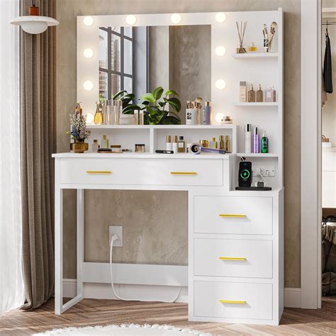 Amazon Cszzd White Makeup Vanity Desk With Mirror And Lights