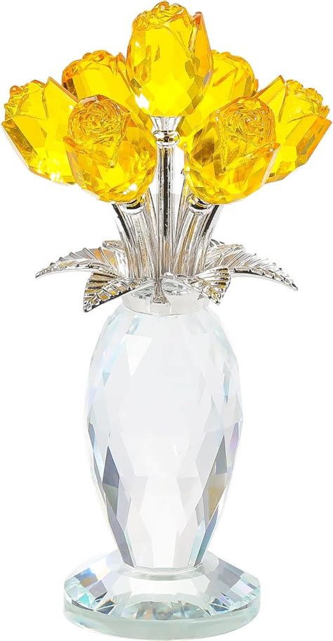 Amazon Movdyka Crystal Yellow Rose Flower Figurine With Vase