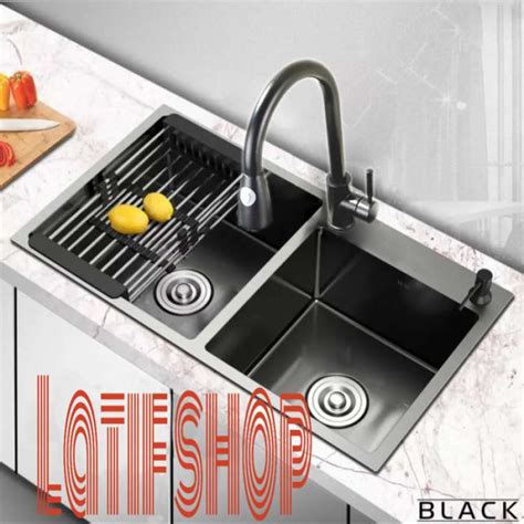 Jual Paket Kitchen Sink Hitam 8245 Kran Sink Tarik Hitam Panas Dingin