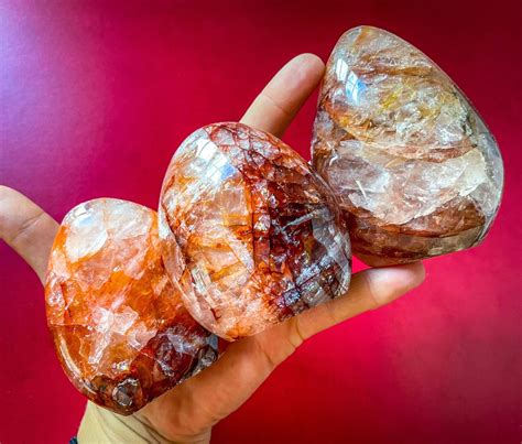 Red Hematoid Quartz CRYSTAL FREEFORM Glass Dome Display Low Self