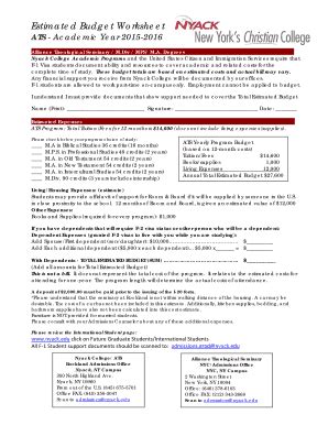 Fillable Online Nyack Estimated Budget Worksheet Nyackedu Fax Email