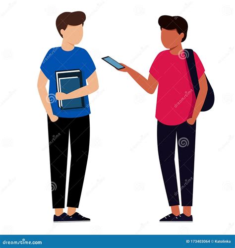 Two Students are Talking. Guys with Books and a Backpack Communicate Stock Vector - Illustration ...