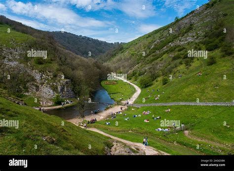 Aerial Views Of The Stunning Dovedale Stepping Stones And Mountains In