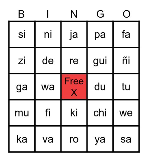 Silabas Bingo Card