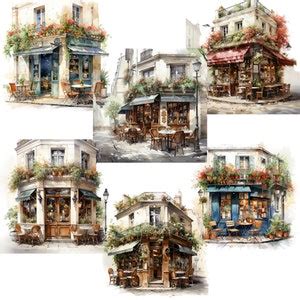 French Cafe Clipart Bundle Watercolor Coffeeshop Illustration Cozy