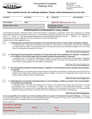 Fillable Online Prerequisite Corequisite G Business 109 Challenge Form