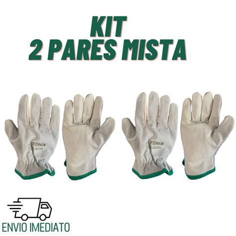 Kit C Pares Luvas Vaqueta Mista Palma Vaqueta E Dorso Raspa