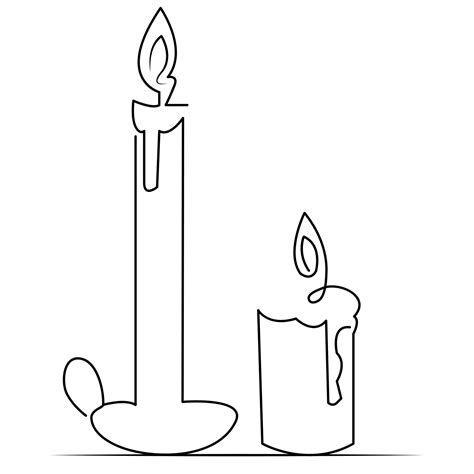 One Continuous Line Drawing Of Candle Lighted And Burning Fire And