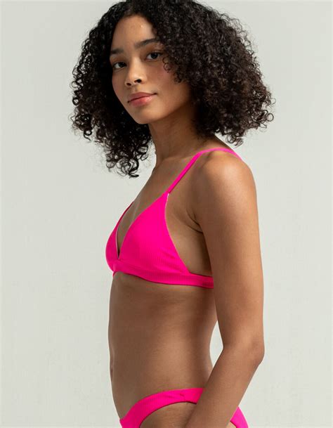 Full Tilt Fixed Triangle Neon Hot Pink Texture Bikini Top Neon Hot