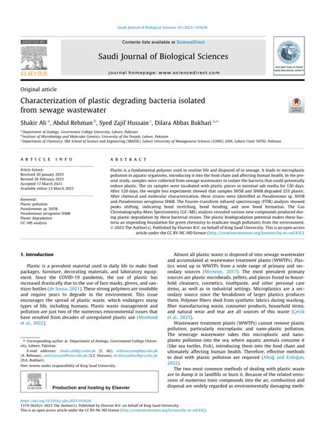 PDF Characterization Of Plastic Degrading Bacteria Isolated From