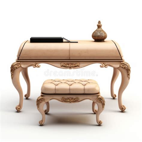 Ornate Leather Desk With Beige Ottoman Detailed 3d Render Stock Image