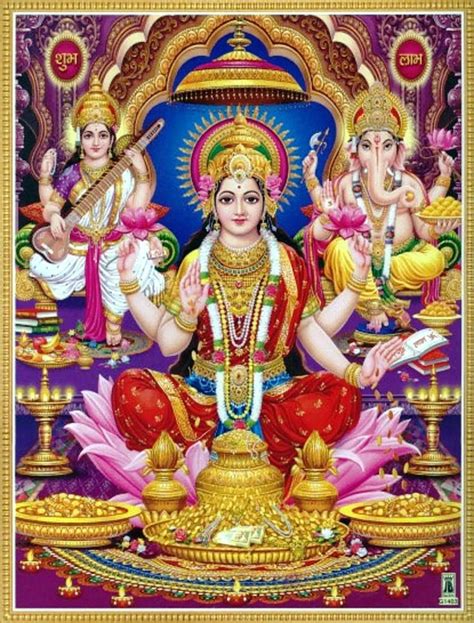 Hindu Cosmos Lakshmi Dispensing Her Bounty With Saraswati