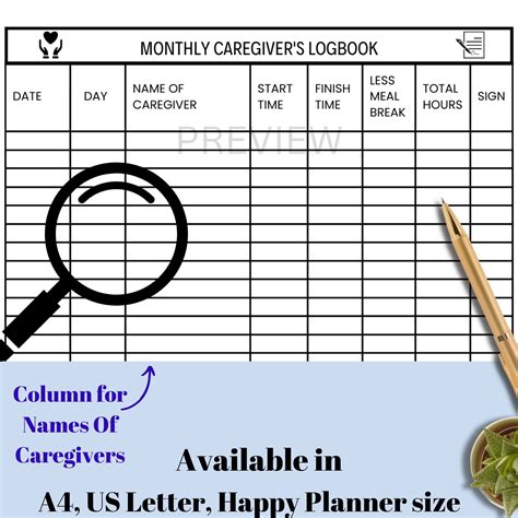 Caregiver Log Printable Caregiver Timesheet Caregiver Daily Log