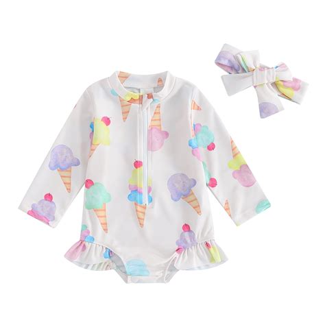 Elippeo Baby Girls Bikini Beach Swimwear Months Floral Ice Cream Print Long Sleeve