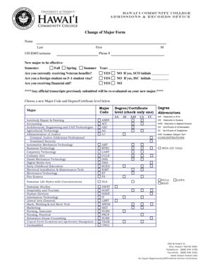 Fillable Online Hawaii Hawaii Change Of Major Form Hawaii Community