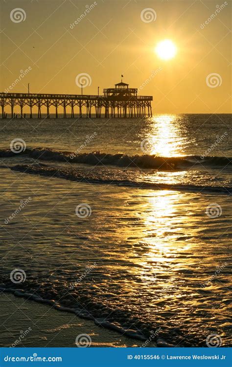 Golden Sunrise Cherry Grove Pier Myrtle Beach Stock Photo Image Of