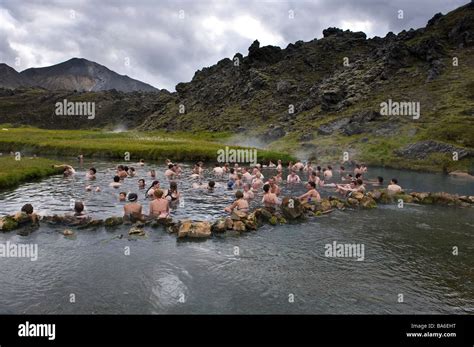 Bathing Hot springs, Landmannalaugar, Iceland Stock Photo - Alamy