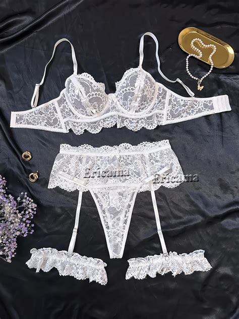 Sexy Lingerie For Women Lace Garter Lingerie Set Floral Lace Erotic Bra Set Brief Panty Push