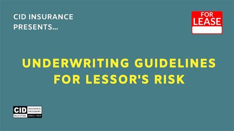 Underwriting Guidelines For Lessors Risk Insurance Youtube