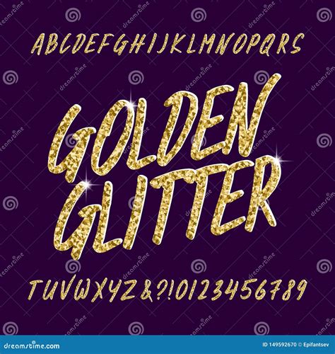 Golden Glitter Alphabet Font Handwritten Uppercase Letters And Numbers 887