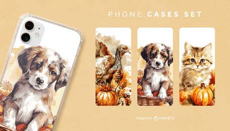 Realistic Cute Animals Phone Case Set Vector Download