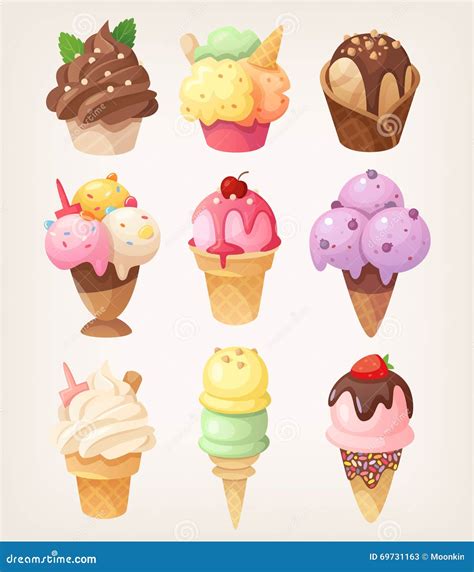 Set Of Colorful Tasty Ice Cream Stock Vector Illustration Of Cherry