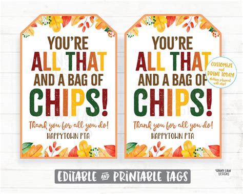 You Re All That And A Bag Of Chips Fall Gift Tag Employee Appreciation